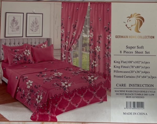 Super Soft 8 Pieces Sheet Set with Matching Curtains