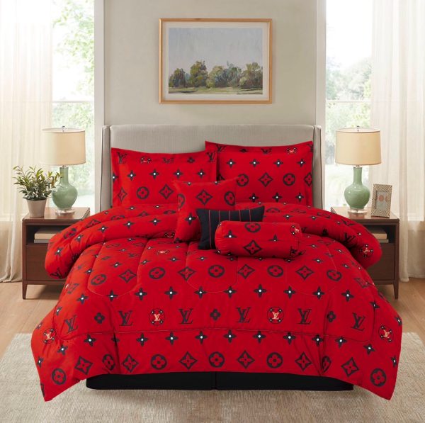 Blanket-Barn Red 7 Piece Bed Set King Size Louis Vuitton - Image 2
